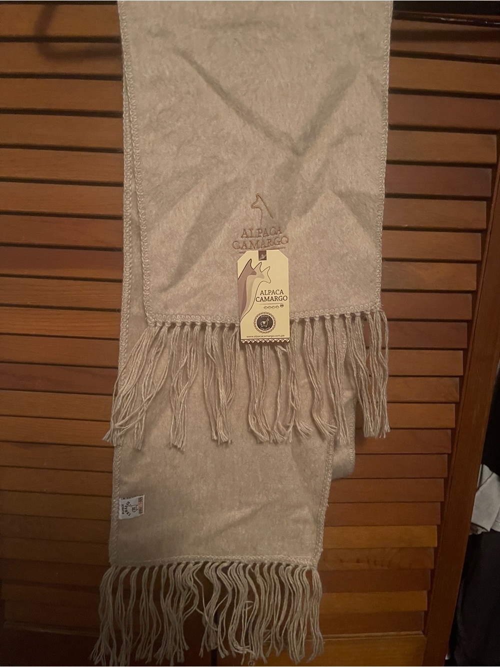 Cream Alpaca Wool Scarf with Fringe